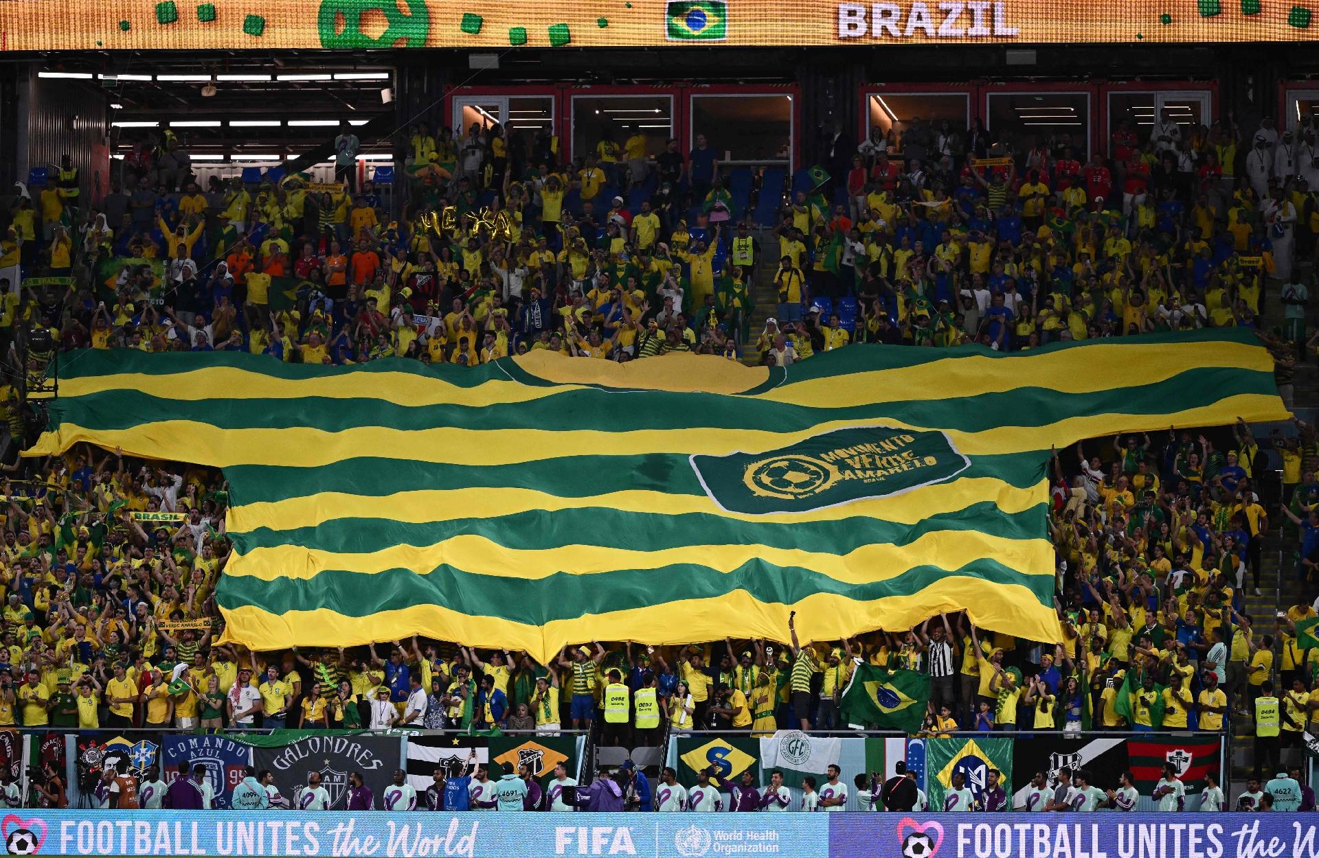 Flag of the Brazilian fans at the 974 stadium - Jewel SAMAD / AFP