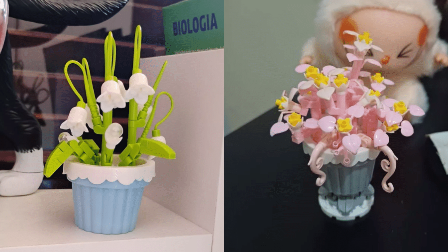 Blocos de montar em formato de vaso de flores são indicados para maiores de 6 anos - undefined