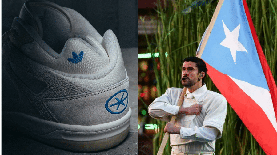 Tênis feito em parceria entre Adidas e Bad Bunny tem estrela que lembra bandeira de Porto Rico  - undefined