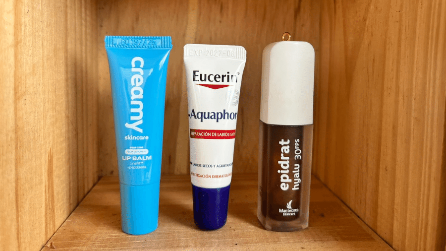 Lip Balm Incolor, da Creamy, Aquaphor, da Eucerin e Epidrat Hyalu, da Mantecorp Lip Balm Incolor, da Creamy, Aquaphor, da Eucerin e Epidrat Hyalu, da Mantecorp