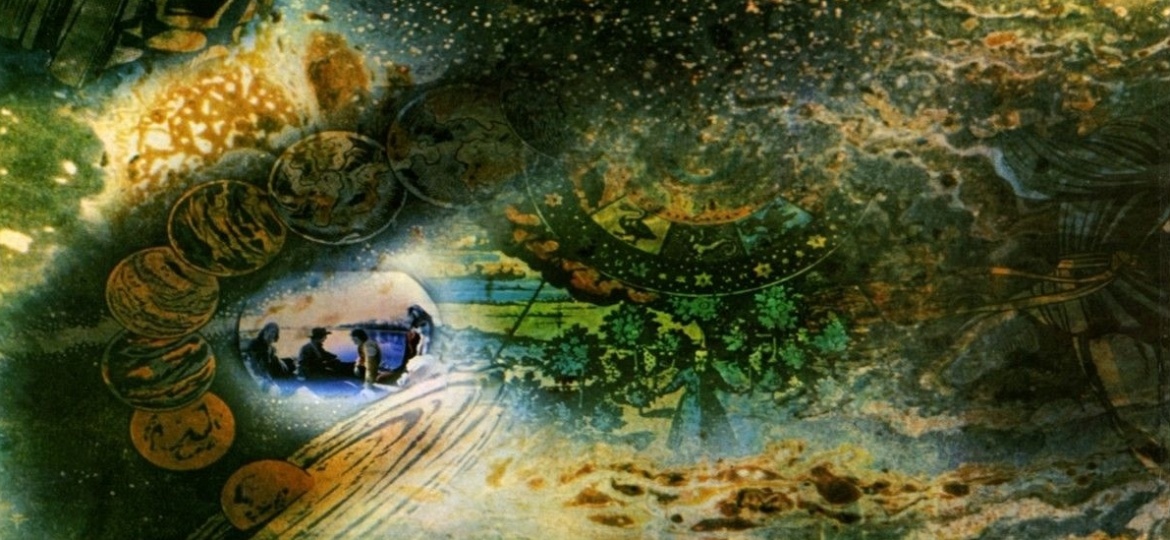 Trecho da capa de "A Saucerful of Secrets", do Pink Floyd; Doutor Estranho aparece à direita, como uma "marca d´água"  - Reprodução