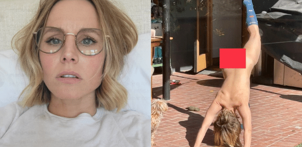 Kristen Bell | Marido de atriz mostra foto da mulher nua fazendo yoga