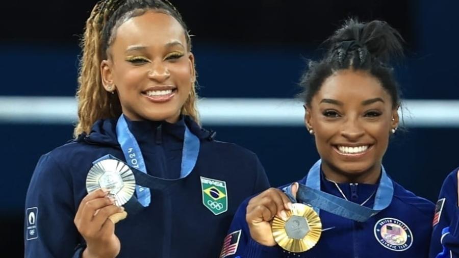 Simone Biles e Rebeca Andrade na Olimpíadas de Paris 