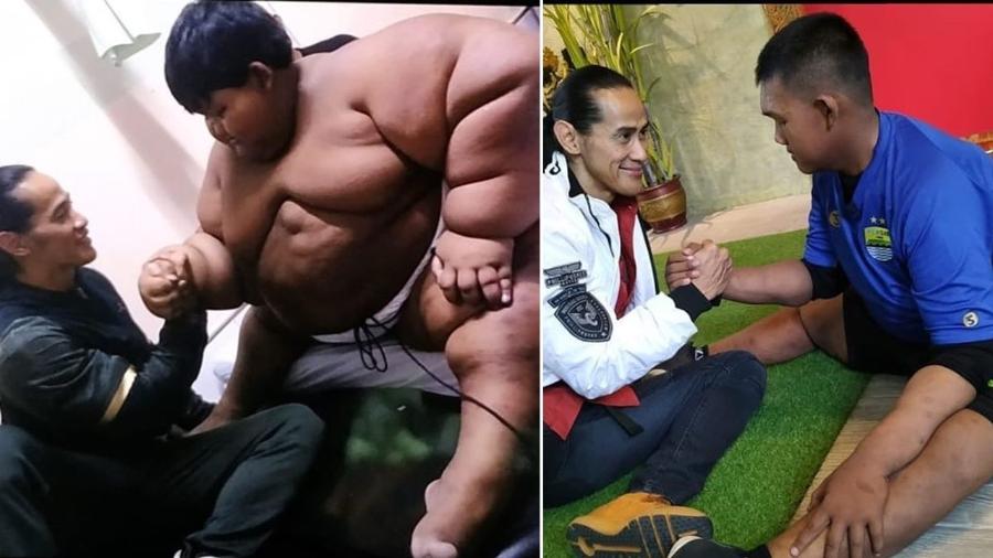 Antes e depois de Arya Permana, apelidado de "menino mais gordo do mundo", que perdeu 110 kg em 3 anos - Reprodução/Instagram/Ade Rai