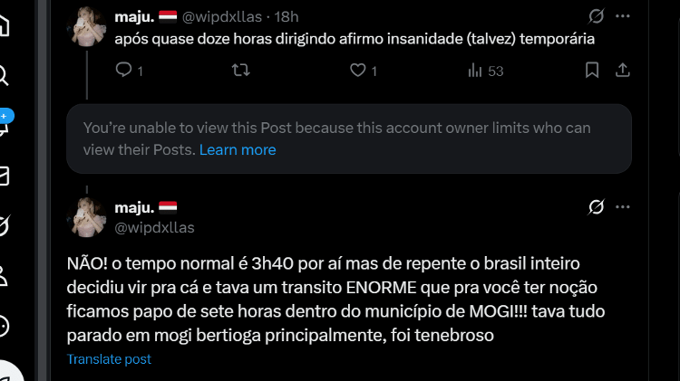 Motorista reclama de trânsito no X Motorista reclama de trânsito no X