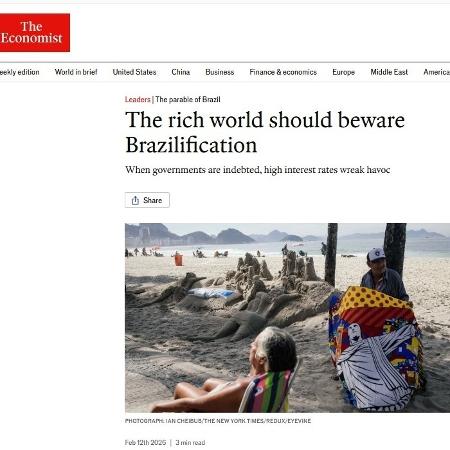 Reportagem da revista britânica alertou contra característica preocupante da ecomomia brasileira