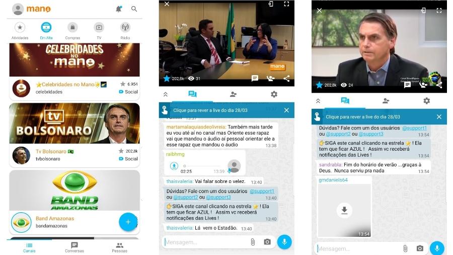 App Mano, que conta com um canal sobre Jair Bolsonaro - Reprodução