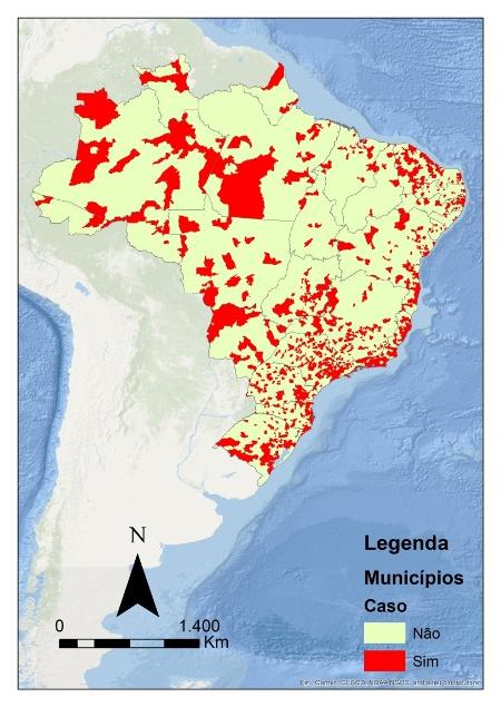 Municípios que já apresentaram casos de covid-19 desde o início da epidemia no país, no dia 26 de fevereiro de 2020. Em todas as regiões e todos os estados da federação são observados casos e transmissão de forma comunitária da doença. - Fiocruz - Fiocruz