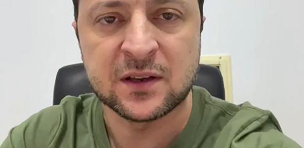 O presidente da Ucrânia, Volodymyr Zelensky, que acusa a Rússia de preparar referendo falso