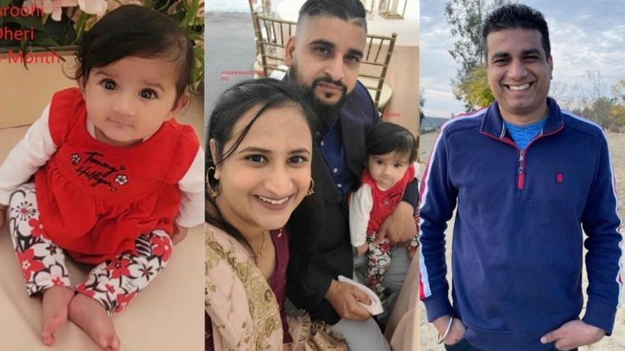 Vítimas foram o casal Jasleen Kaur e Jasdeep Singh, a filha deles, Aroohi Dheri e o tio da criança, Amandeep Singh - Reprodução/Twitter