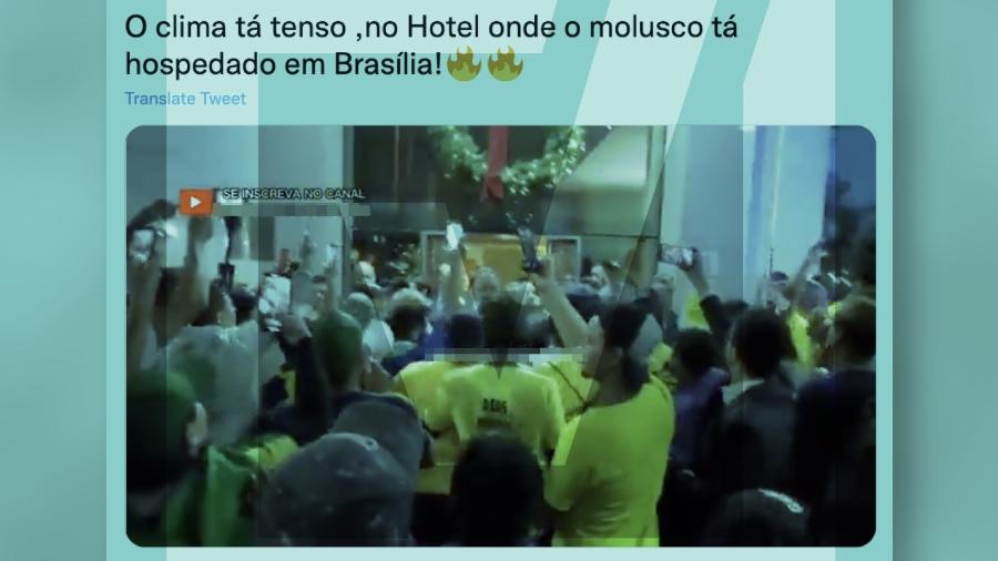 É verdade que um grupo de manifestantes fez um protesto contra o presidente eleito Lula (PT), em frente ao Hotel Meliá Brasil 21, em Brasília - Projeto Comprova