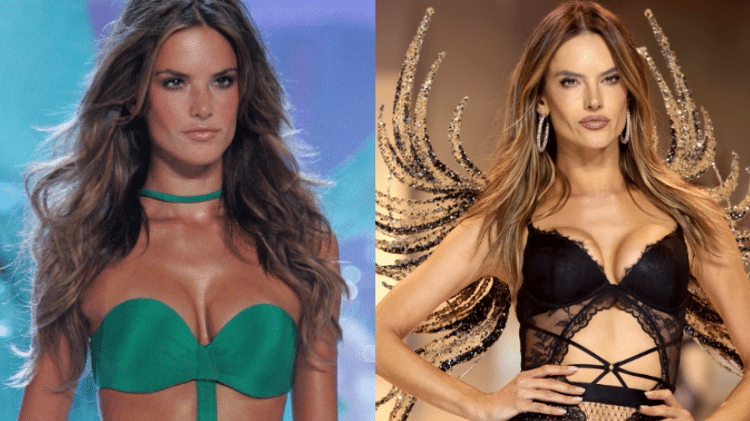 Alessandra Ambrósio no desfile da marca de 2005, à esquerda, e no evento de 2024