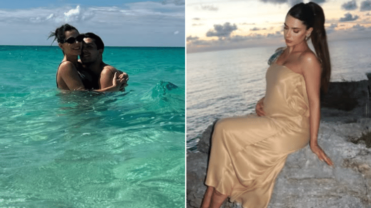 Jade Magalhães e Luan Santana em 'babymoon' nas Ilhas Turks And Caicos, em outubro de 2024