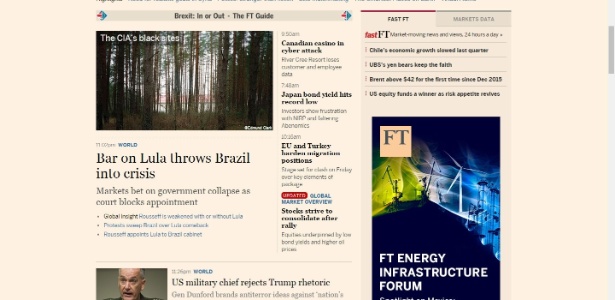 Reprodução da página do Financial Times - Reprodução/ft.com