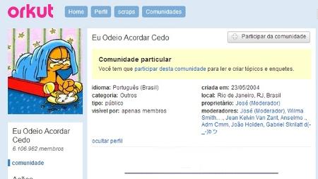 Comunidade "Eu odeio acordar cedo" do Orkut