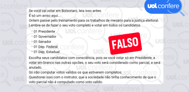 É falso que votar apenas para presidente anula voto