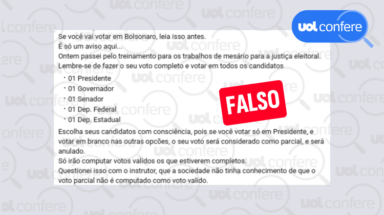 Mensagem falsa foi desmentida pelo UOL Confere em 2018 e 2022