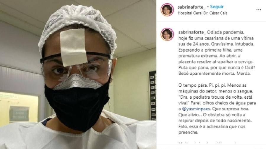 Obstetra Sabrina Forte realizou o parto de uma paciente com covid-19 intubada - Reprodução/Instagram