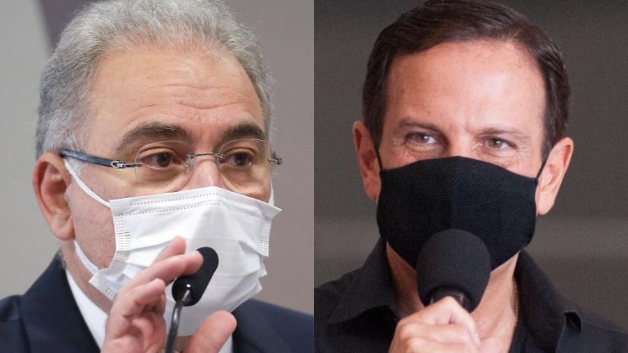O ministro da Saúde, Marcelo Queiroga, e o governador de São Paulo, João Doria (PSDB). - Dida Sampaio e Mister Shadow/Estadão Conteúdo