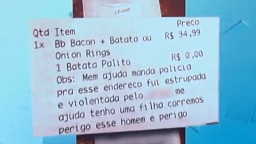 Mulher pediu socorro por mensagem em pedido de delivery