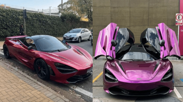 Mclaren 720s Coupé de Giliard Santos: à esquerda, na cor original. À direita, após envelopamento