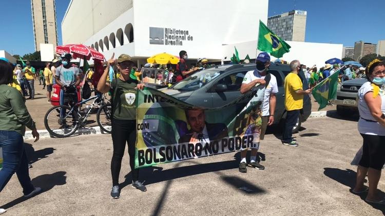 Na "Marcha da Família Cristã", houve quem levasse faixa pedindo "intervenção militar com Bolsonaro no poder" - PMDF/Divulgação - PMDF/Divulgação