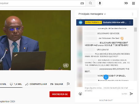 Brasileiros "invadem" transmissão oficial da ONU momentos antes de discurso de Bolsonaro - Reprodução