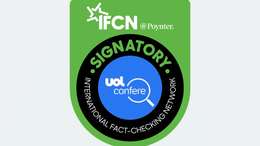14.fev.2022 - Selo que confirma que o UOL Confere é signatário do código de princípios da IFCN (International Fact-Checking Network) - IFCN