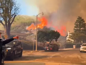 Incêndio florestal causa pânico no subúrbio de Los Angeles