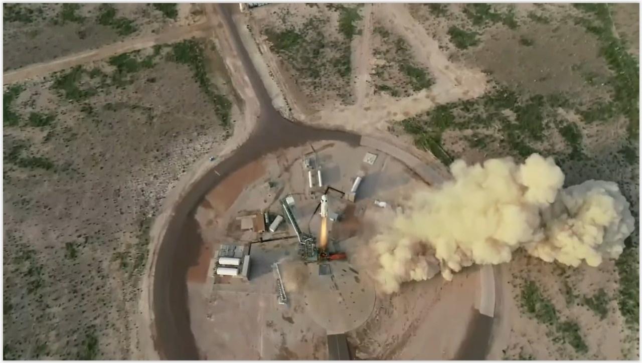 Detalhe de cima do lançamento do foguete Blue Shepard, da Blue Origin - Reprodução