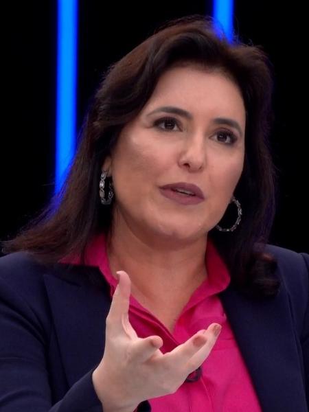 Senadora e presidenciável Simone Tebet (MDB) em entrevista ao Jornal Nacional - Reprodução/Rede Globo