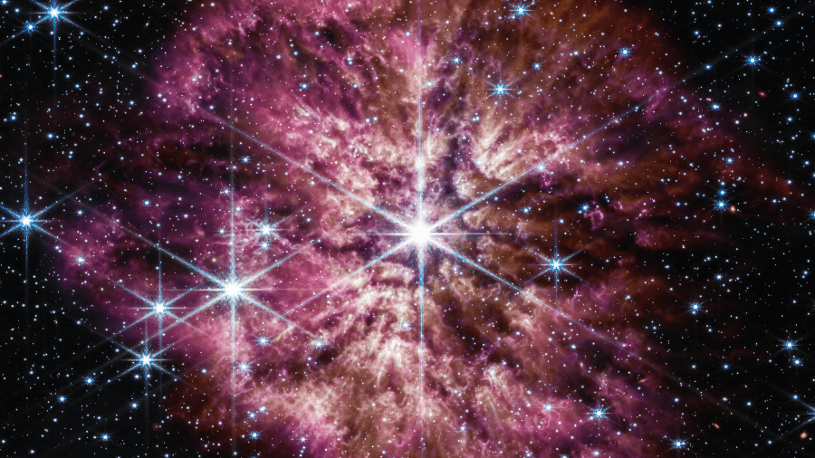 Nasa divulga imagens tiradas a cada dia; na foto, a estrela Wolf-Rayet 124, captada no dia 18 de março de 2023 - NASA, ESA, CSA, STScI, Webb ERO Production Team