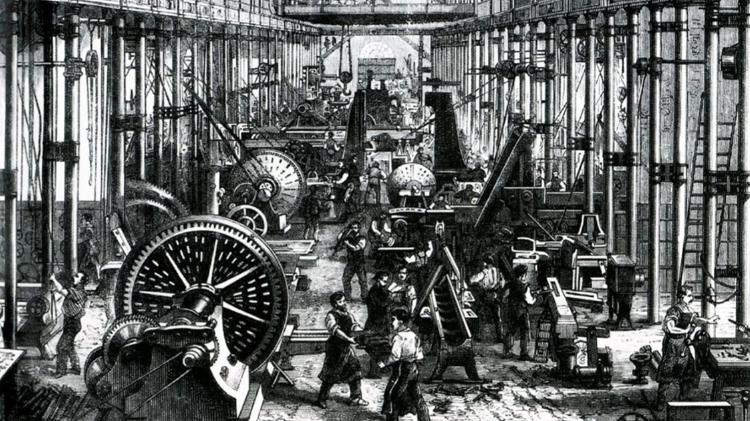 Ilustração mostra fábrica do empresário Richard Hartmann, na Alemaha, em 1868