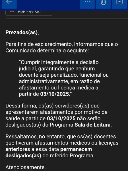 E-mail enviado pela secretaria de Educação às escolas E-mail enviado pela secretaria de Educação às escolas