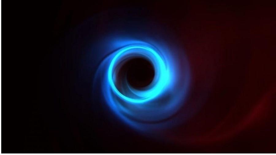 A força gravitacional de um buraco negro é tão forte que nada, nem mesmo a luz, consegue escapar (a imagem é uma simulação) - Lia Medeiros/Institute for Advanced Study/PA Wire