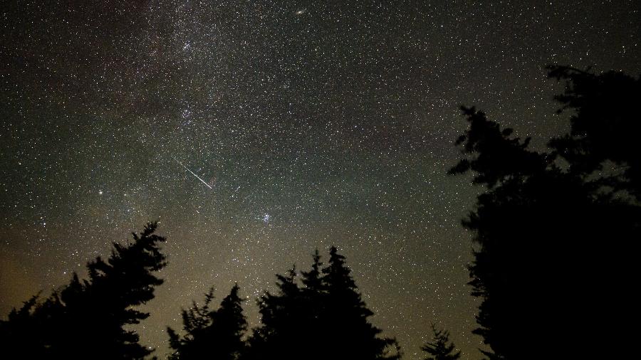 Meteoro atravessa o céu durante a chuva de meteoros Perseidas, em Spruce Knob, Virginia Ocidental, EUA - Bill Ingalls/ Nasa