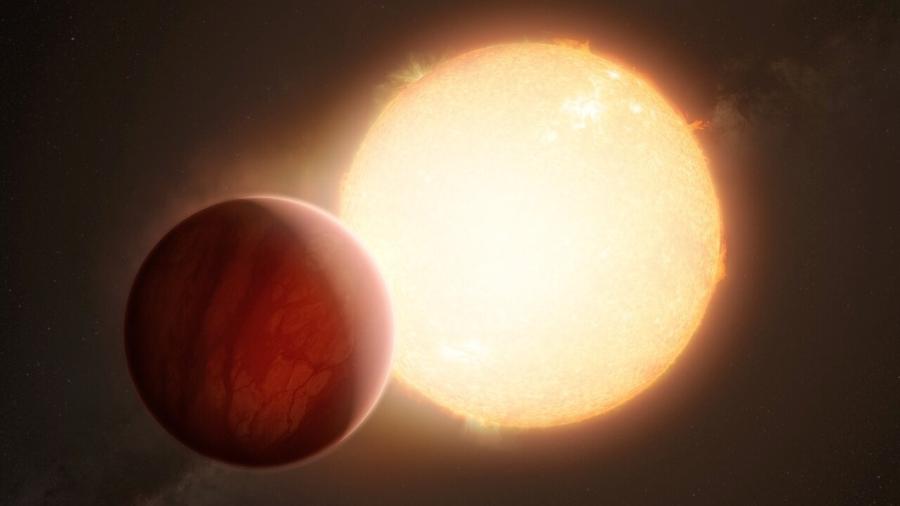 Impressão artística de um exoplaneta ultraquente cruzando diante de sua estrela hospedeira - ESO/M. Kornmesser