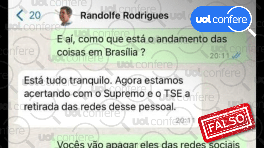 Postagem falsa diz que Randolfe assumiu atuar contra políticos de direita no WhatsApp - Arte/UOL sobre Reprodução/WhatsApp