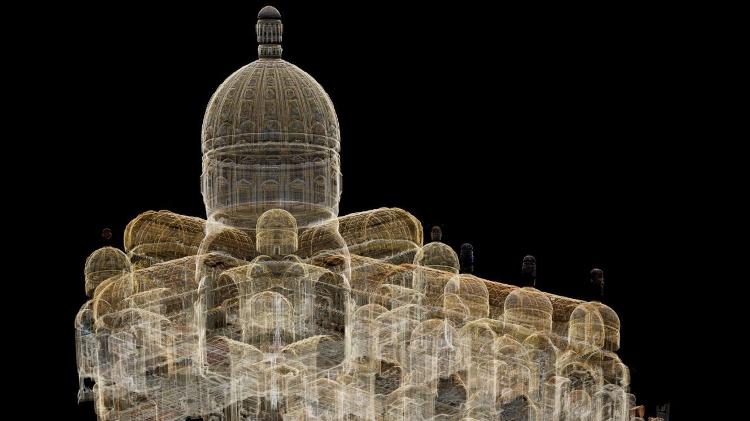 Representação digital da Basílica de São Pedro feita por AI que fez parte do processo da construção do gêmeo digital da igreja Representação digital da Basílica de São Pedro feita por AI que fez parte do processo da construção do gêmeo digital da igreja
