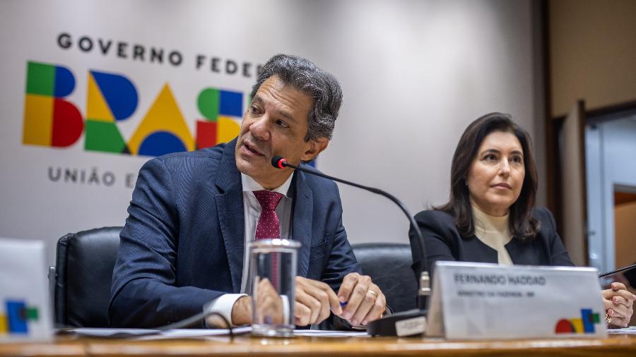 Os ministros Fernando Haddad e Simone Tebet falam do congelamento orçamentário em coletiva de imprensa Os ministros Fernando Haddad e Simone Tebet falam do congelamento orçamentário em coletiva de imprensa
