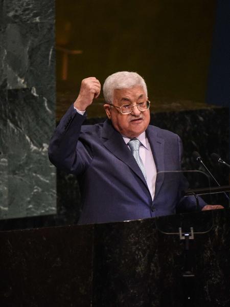 Mahmoud Abbas, presidente da Autoridade Nacional Palestina em seu discuros na ONU - Stephanie Keith/ AFP