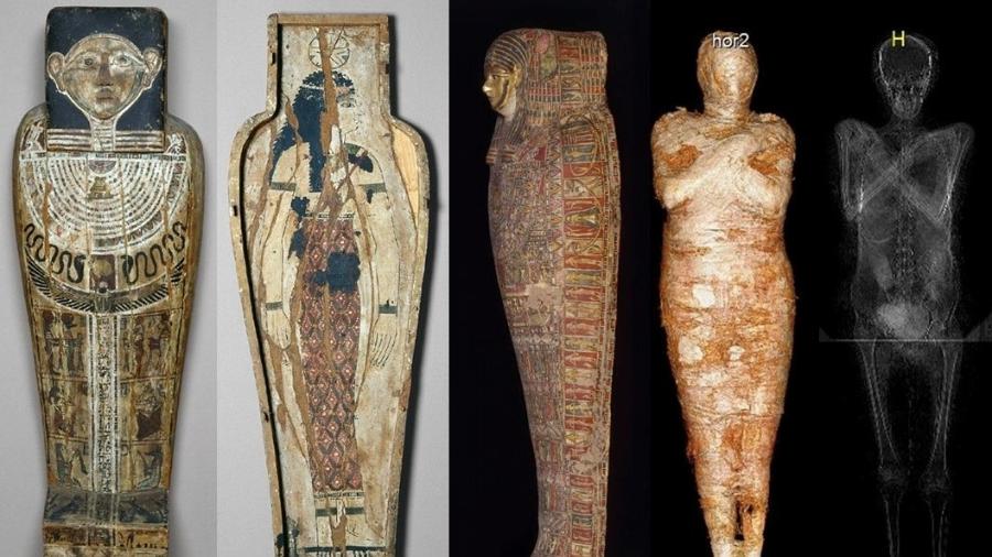 Imagem mostra digitalizações e visualizações da múmia e do invólucro - Warsaw Mummy Project