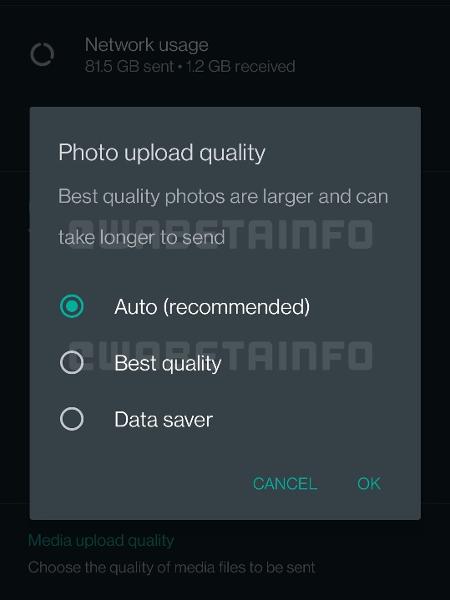WhatsApp planeja permitir que pessoas escolham a qualidade de arquivos (imagens e vídeos) enviados - Reprodução/WaBetaInfo - Reprodução/WaBetaInfo