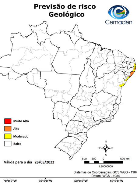 Mapa do boletim - Reprodução/Cemaden - Reprodução/Cemaden