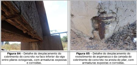 Imagens de problemas na ponte Juscelino Kubitschek de Oliveira, apontados no edital da licitação de obras, em maio