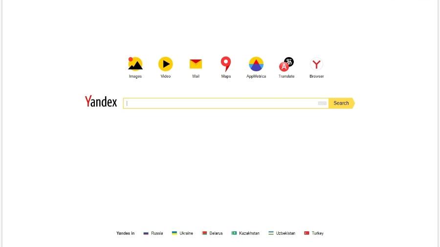 Página principal do buscador russo Yandex - Reprodução