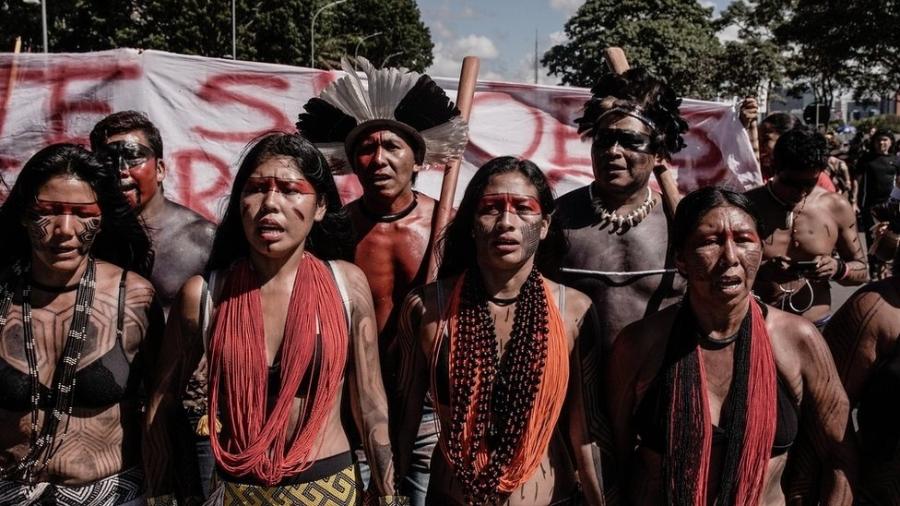 Levantamento apontou que seis empresas financeiras dos EUA investiram mais de R$ 100 bilhões em companhias acusadas de impactar negativamente povos brasileiros. - Léo Otero/Mobilização Nacional Indigena