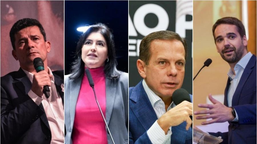 Sergio Moro, Simone Tebet, João Doria e Eduardo Leite são possibilidades para a terceira via nas eleições - Reprodução e divulgação