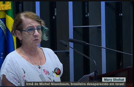 Mary Shohat, irmã de desaparecido em Israel, fala em audiência no Senado