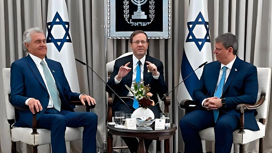 Caiado e Tarcísio reunidos com o presidente de Israel